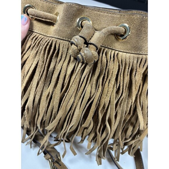 Rebecca Minkoff Fiona Mini Bucket Bag Tan Brown Suede Fringe Crossbody - Picture 7 of 16